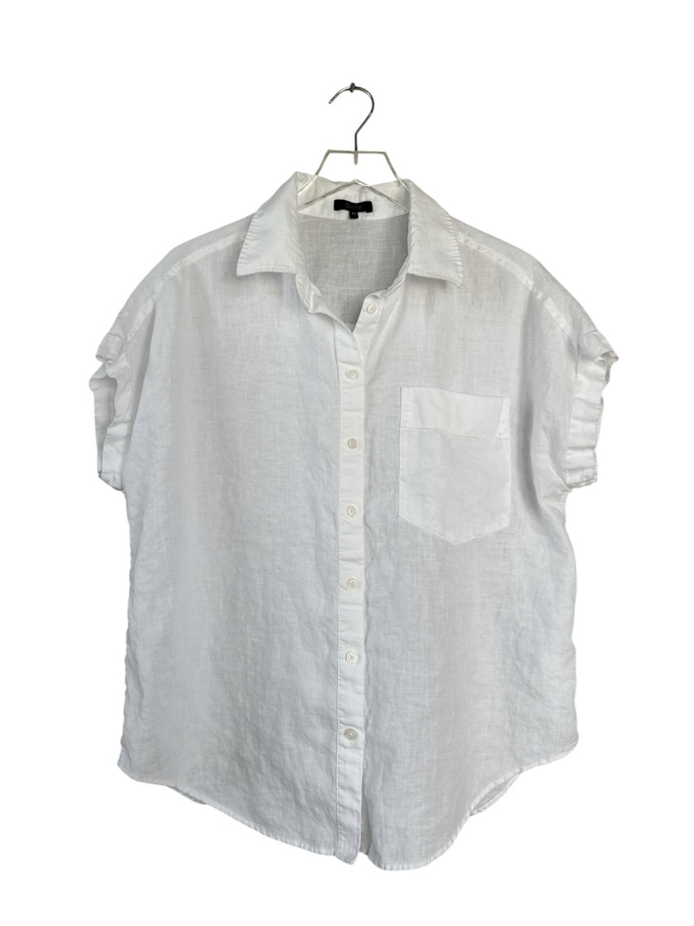 Quince 100% Linen Short Sleeve Button Front Shirt White Medium Relaxed Pocket To